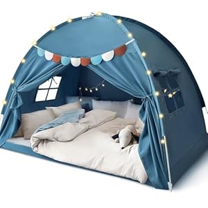 Razee Full Size Bed Canopy for Kids, Boys Bed Tent Dream Privacy Sleeping Tents Indoor, Toddler Under Bunk Bed Tent(String Lights and Pennant Banners are Included)