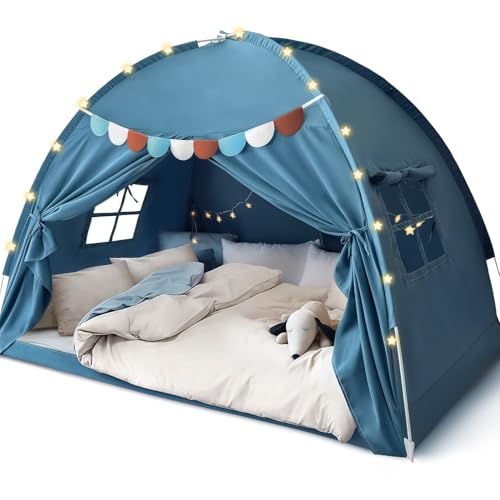 Razee Full Size Bed Canopy for Kids, Boys Bed Tent Dream Privacy Sleeping Tents Indoor, Toddler Under Bunk Bed Tent(String Lights and Pennant Banners are Included)