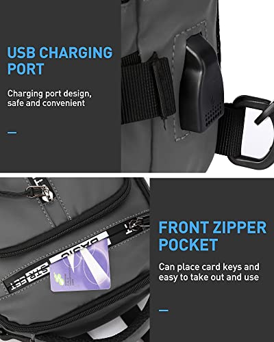 Seafew Grey Sling Crossbody Backpack Shoulder Messenger Bag For Men Women, Mini Anti Theft One Strap Motorcycle Backpack Sling Tactical Chest Bag For Hiking Walking Biking Travel Cycling #TOP2