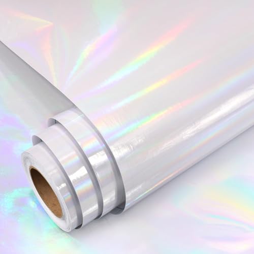 YENHOME Papel Adhesivo Holográfico Vinilo Transparente para Albumes de Recortes 40x500cm Papel Holográfico Adhesivo Rollo Brillante para Decoración Fotográfica DIY Sticker Impermeable