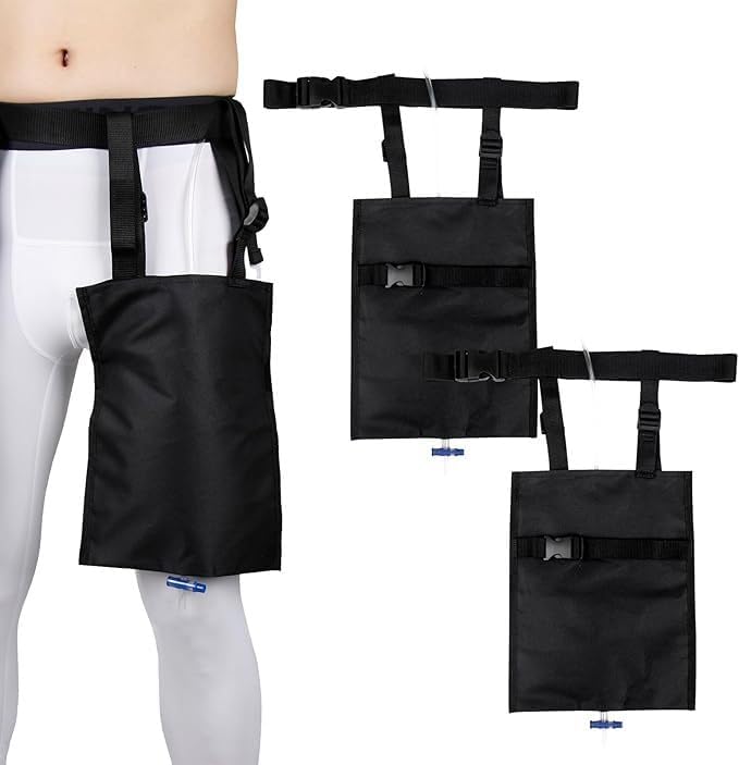 3-Way Adjustable Catheter Leg Bag Holder,Waist Leg Straps + Height-Adjustable Pouch