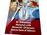 Saint Sebastian, Catholic Boy Gift, Confirmation, Patron Saint of Athletes, 30 Inch Stainless Steel Ball Chain, Includes St. Sebastian Prayer Card for Athletes