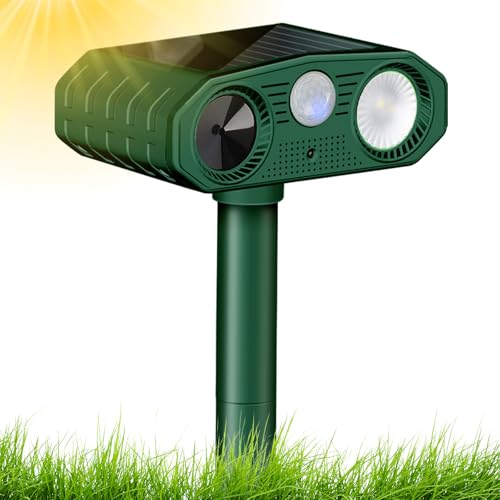 Ultrasonic Cat Repellent, Cat Deterrents Solar & USB Powered Animal Repeller with PIR Motion Sensor & Flashing Light, 3 Modes Waterproof Wild Animal Scarer Repellent for Cats, Dogs, Fox, Bird