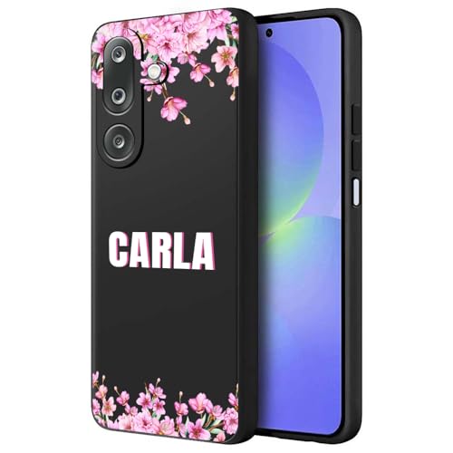Image of Fashionury Back Cover Case for Samsung Galaxy M36 5G / Samsung Galaxy F36 5G | Matte Soft Silicon Flexible | Camera Bump Protection | Name with Pink Flowers Design | Get Your Name on Cover (Black)