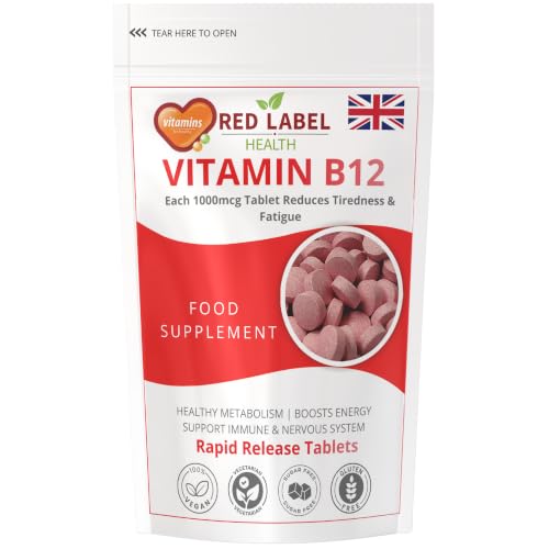 Red Label Health Vitamin B12 Tablets High Strength 1000mcg for Men & Women Pack of 360 Tablets (1 Year Supply) Methylcobalamin B12 Vitamin for Tiredness and Fatigue Vegetarian Vegan