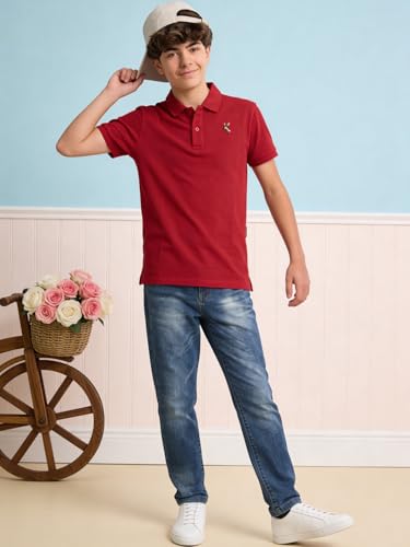 Image of Li'l Tomatoes Boys Cotton Pique Polo T-Shirt | Solid Collared Half Sleeve Tee for Kids | Soft Breathable Summer Wear | Casual Smart Polo T-Shirt | 9-16 Years