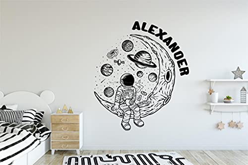 Rgzqrq Stickers muraux Combinaison Spatiale personnalisée Astronaute explorant la Lune planète garçon Chambre décoration Cadeau Vinyle Autocollant 57x66cm Cover