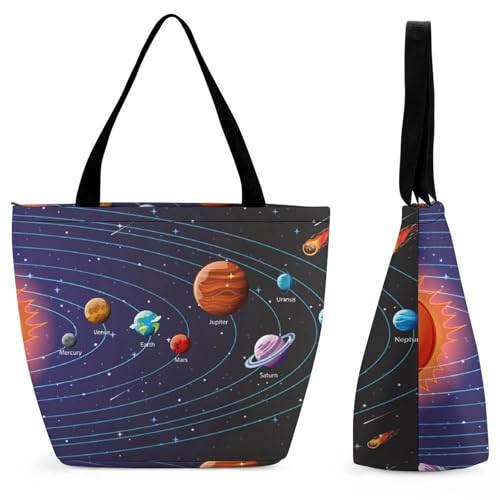 Sac à main système solaire pour femme - grand sac de shopping cabas en toile pour voyage