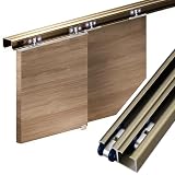 Binario per Porta Scorrevole Sistema di Binari per Porte Scorrevoli a 2 Ante, Set di Ferramenta per Porte Scorrevoli a Scomparsa Robuste e Portanti con 4 Guide in Nylon, Bypass(Champagne,200cm/78.7")