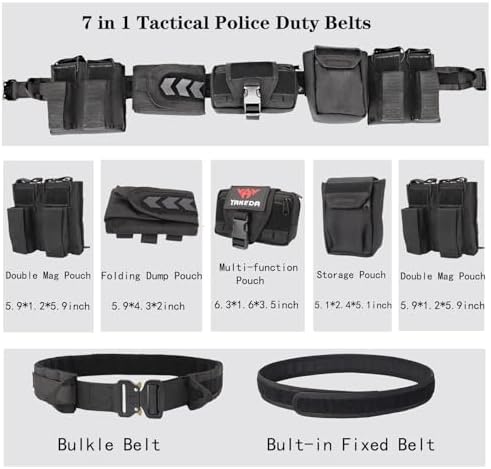 BOMTURN Battle Belt Tactical Belt with Accessories: Duty Belts Law Enforcement Combat Airsoft Police Belt with Pouches 7pcs
