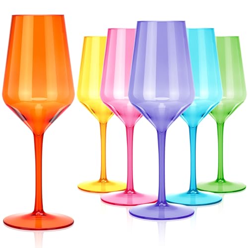 Shellwei Plastic Wine Glass Colorful Plastic Goblets Stemmed Drinking Glasses Reusable Wine Glasses Set Drinkware for Party Wedding Restaurant Anniversary Christmas Birthday, 6 Colors (6 Pieces)