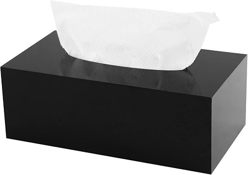 Acrylic Tissue Box Holder, PITBVO Rectangular Shiny Black Tissue Box Cover, Table Facial Napkin Dispenser for Car, Bathroom, Bedroom, Kitchen, Office, Living Room, Counter, Hotel Use