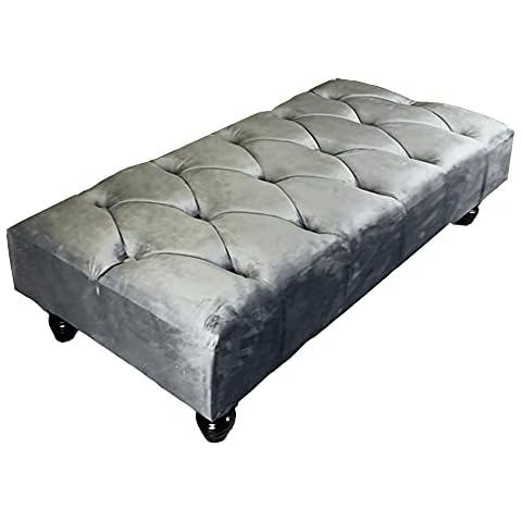ISTOOLS Chesterfield Footstools for Living Room Upholstered Ottoman Bench-Velvet Pouffe Stool Change Shoe Footrest with Attractive Buttons and Legs Cover