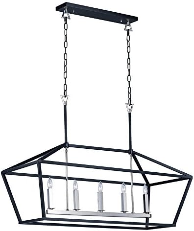 Maxim 25157TXBPN Abode Candle Linear Chandelier, 5-Light 300 Total Watts, 38" H x 47" L x 19" D, Textured Black/Polished Nickel