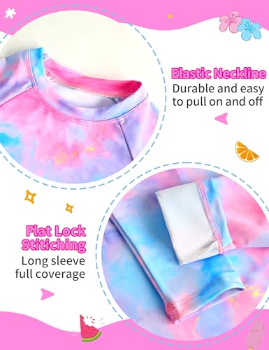 Image of TENVDA Girls Swimsuit Long Sleeve Rash Guard Sets UPF 50+ Two Piece Bathing Suits Size 3-12 Years