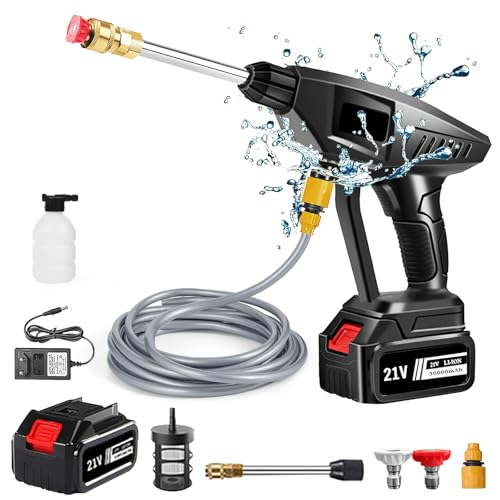 Limpiador de Alta presión inalámbrico, Pistola de Agua de Alta presión, 60 Bar Limpiador de Alta presión sobre 1 batería, 30000 mAh, Cargador y Manguera de 5 m, para Coche, casa, sin escobillas a (A)