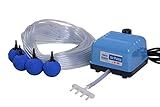 Sehr leise und kräftig Aquaforte Hi-Flow V-10 Luftpumpenset, 25 m Luftschlauch (Ø 4 x 6 mm), 4x Ø 5 cm Luftsteinen