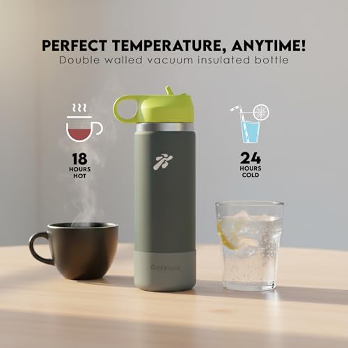 Image of VBOTT GENFLASK-FIGO - 600 ml |Thermosteel Flask with Straw Sipper with Finger Loop| SS 304 Water Bottle|Hot /Cold-18 /24 hrs|Insulated Bottles| Military Green /Bright Green Colour| Multipurpose