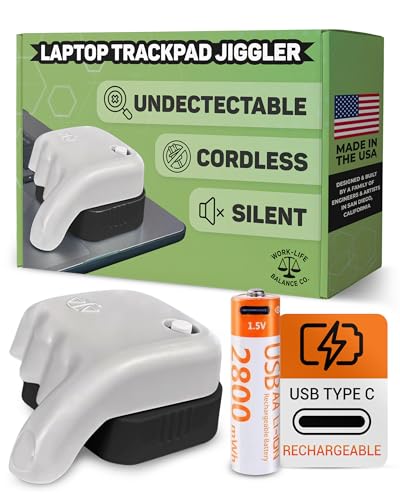 Work-Life Balance Corporation Rechargeable Trackpad Jiggler - Mechanical Mouse Mover for Laptop, Automatic Shaker Clicker to Keep Screen Active, Cordless Device for WFH, Trackpad Tech Essential- Gray