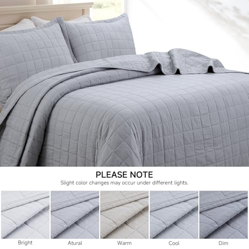 FFQSS Quilt Super King Size Bedding Sets, 100% Cotton Lightweight Luxury Comforter Set, Oversized Extra Wide Stitching Bedspread Coverlet with 2 Pillowcase Suitable for All Season, Grey — view 3
