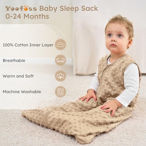 Image of Yoofoss Fleece Baby Sleep Sack 0-6 Months with Plush Dots, TOG 1.5 Baby Wearable Blanket with 2-Way Zipper, Cotton Toddler Sleep Sack Fleece