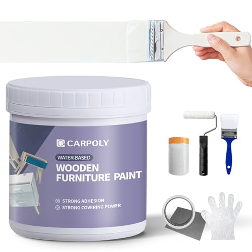 CARPOLY Furniture Paint Kit 32oz with Tools - Water-based & Low Odor All-in-One No Sanding - Matte Finish Indoor Outdoor Wood Paint for Cabinets, Doors, Tables and Dressers - White