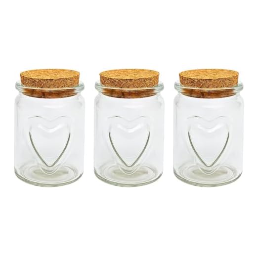 Kit Potes de Vidro 215ml Tampa Cortiça 10,5 x 6,5cm Estampa de Coração Temperos Lembrancinhas Casamento Chá Bebê Decorativo Velas Sais de Banho Doces (3 Unidades)
