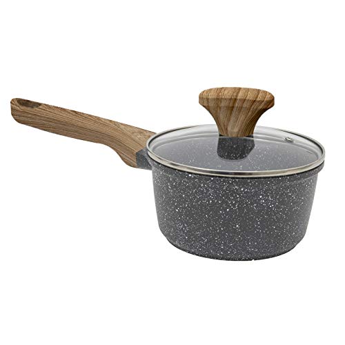 Country Kitchen Cookware Cast Aluminum Saucepan, 2 Quart, Non Stick Speckled Pan with Lid, For Gas and Electric Stovetop (Grey) 1 Gallery Image