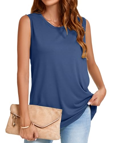 Image of Womens Tank Tops Summer Casual Sleeveless Top Loose Fit Basic Tunic Shirts