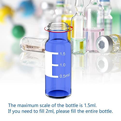 2Ml Autosampler Vial 1000 Pack- Hplc Vial | 9-425 Clear Vial With Blue Screw Caps | Writing Patch | Graduation | White Ptfe & Red Silicone Septa Fit For Lc Sampler #TOP4