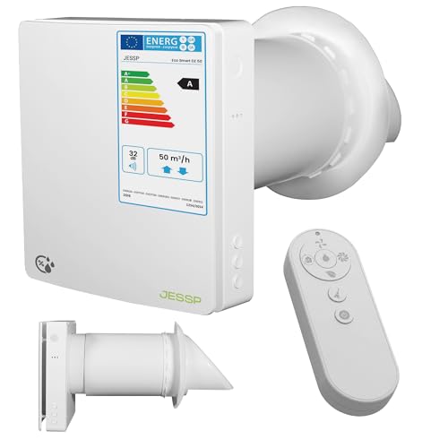 JESSP Eco Smart DZWR Lüfter mit Feuchtigkeitssensor Dezentrale Wohnraumlüftung mit Wärmerückgewinnung F7 Filter & 97% Wärmerückgewinnung Lüftungssystem 160 mm 60 m/h WLAN & App