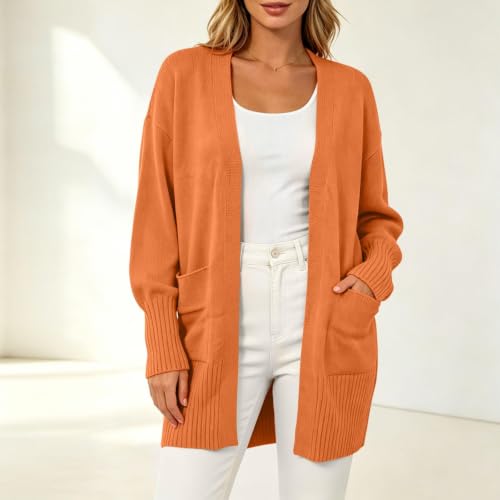 Women's Cardigans with Pockets Casual Open Front Fall Sweaters Orange - image 5