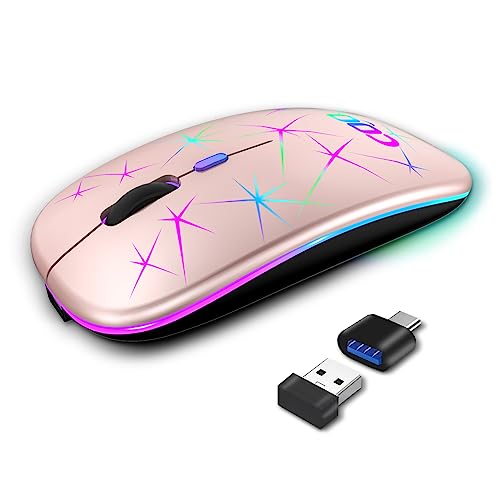 Wireless Mouse, 2.4G Portable Optical Quiet Rgb Mouse With Usb Receiver And Type C Adapter, 3 Adjustable Dpi Levels, Wireless Computer Mouse For Laptop, Computer, Pc, Macbook, Desktop (Champagne) #TOP7