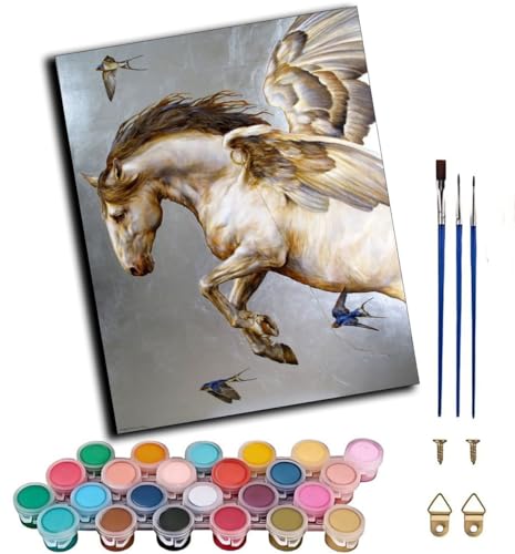 WANGWANGMIAO Peinture par Numéros pour Adulte,Pégase aux ailes d'argent 40x50cm Kits de Peinture au Numéro avec Canevas Acrylique et Pinceaux, Décoration de Maison,avec cadre