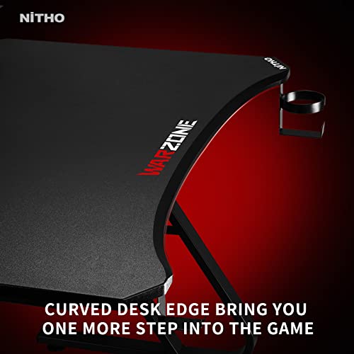 Nitho Warzone Gaming Desk, Table with Game Controller Headset Device Holder Cable Management Steel Frame, Black 10 41fTg9UQnnL