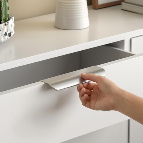 Image of Goldenwarm Cabinet Finger Pulls - Brushed Nickel, 5 inch Hole Centers, 25 Pack
