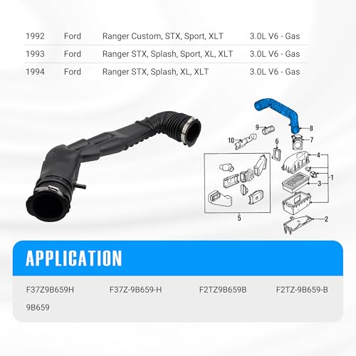 NOVAPARTS Air Intake Snorkel Inlet Outlet Duct Boot Hose F37Z-9B659-H for 1992 1993 1994 Ford Ranger 3.0L F37Z9B659H by NOVAPARTS - Image 2