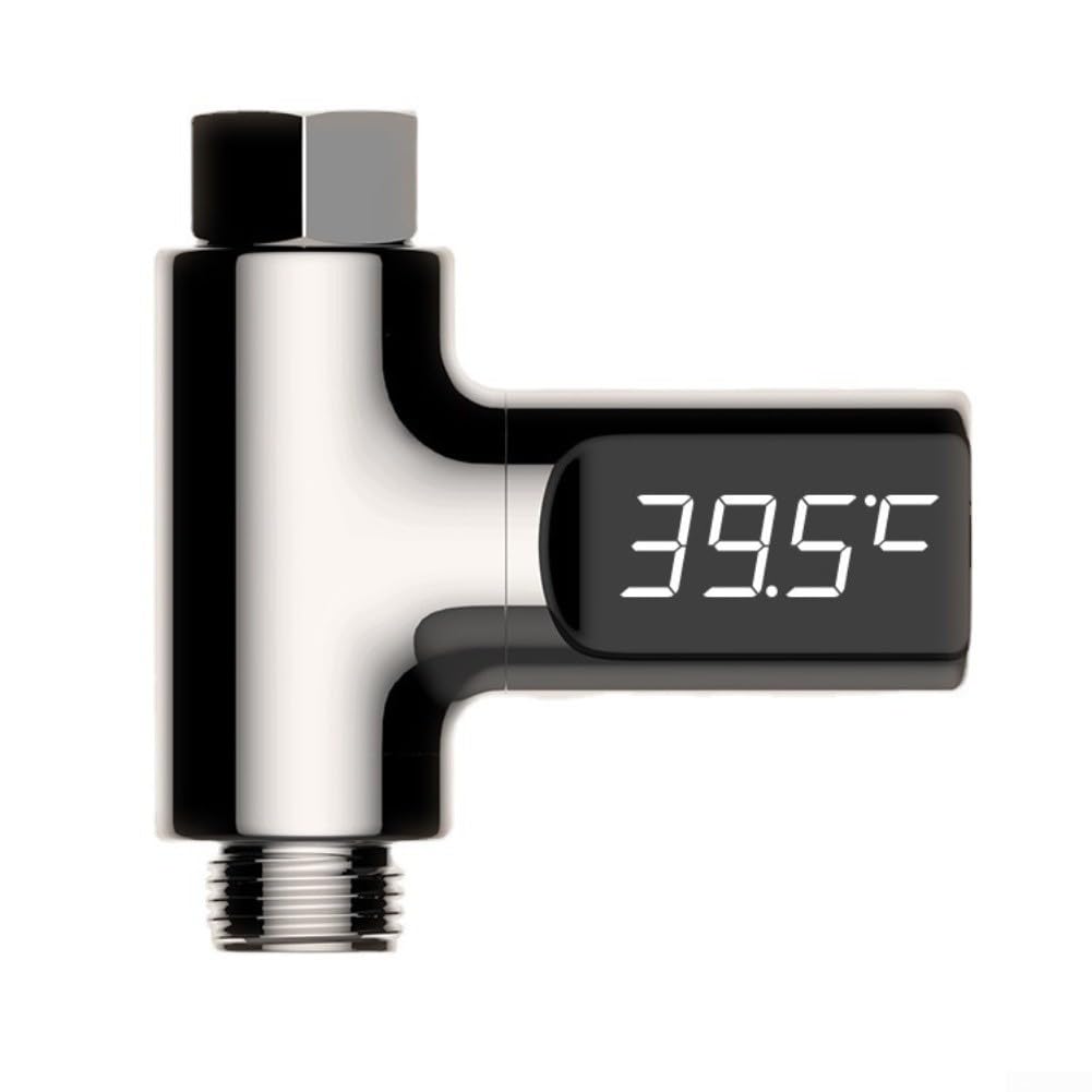 Wasserthermometer, Wasserthermometer mit LED-Anzeige, selbstbetriebener Duschtemperaturmonitor um 360° drehbarem Digitalbildschirm(First Generation)