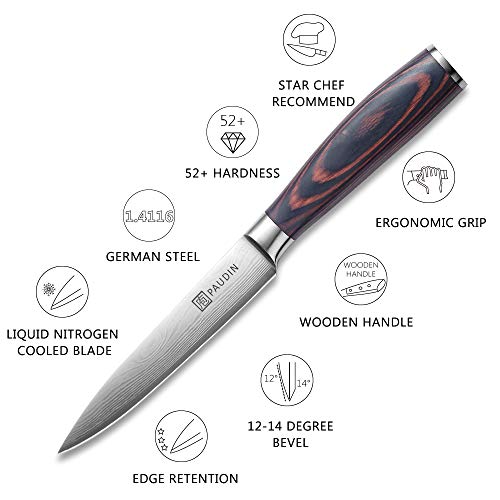 image for Utility Knife - PAUDIN 5 inch Chef Knife German High Carbon Stainless 