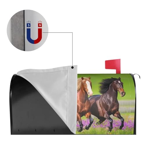Image of Dujiea Horses Running Mailbox Wraps - Waterproof Magnetic Post Box Cover, Large Size 25.5 inch L x 21 inch W - Garden Yard Outside Farmhouse Home Decor