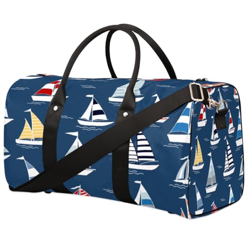 Colorful Sailboat Travel Duffel Bag, Sea Sports Tote Gym Bag, Foldable Weekender Overnight Bag, Luggage Handle Bag for Women Men