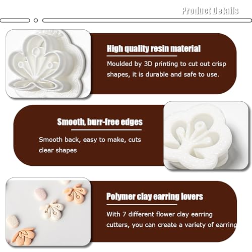Miniatura 5 de Bofanze 7 Pcs Cortadores De Aretes De Arcilla Cortadores De Arcilla Polimérica Aretes De Arcilla Pendientes Troqueles Polymer Clay Cutters Para Pendientes Y Otras Artesanías Forma De La Flor