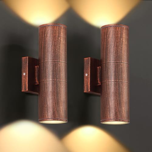 Image of DAKAFUL Outdoor Wall Lights 2 Packs, Integrated LED Cylinder Up Down 12W 2700K Modern Aluminum Light, Waterproof Exterior Light for Porch Patio Door
