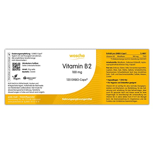 Riboflavin von Woscha – Vitamin B2 100mg für Veganer