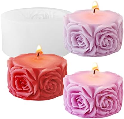 Rose Flower Column Candle Molds Valentine's Day Cylinder Resin Casting Mold for Candle Making Resin Casting Silicone Mold for DIY Candle Making Polymer Clay Craft Plaster