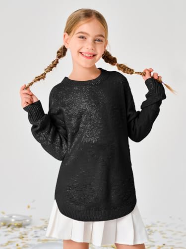 Haloumoning Girls Cute Heart Love Print Sweater Tops Oversized Crew Neck Dot Ball Knitted Valentine Pullover 5-14 Years3