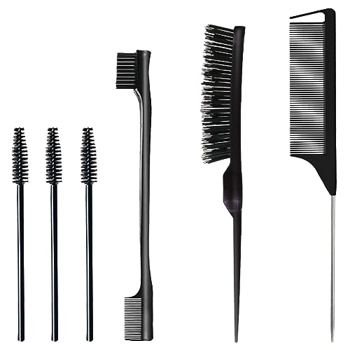 6 Stück Haarkamm-Set, Borsten Haarbürste Kamm Pflege Kanten Bürste, Kämme Robuster Rattenschwanz Kamm, Sleek Bun Bürste, Edges Brush, Borsten Bürste Haare, Geeignet für Friseure und Damen (Schwarz)