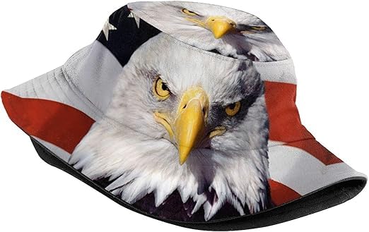 Image of Dujunex American Flag Stars Bucket Hat Summer Travel Beach Sun Hats Outdoor Cap for Women Man