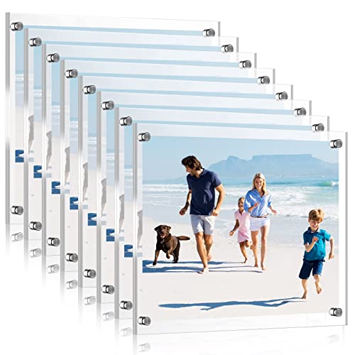 8 Pack Acrylic Floating Picture Frame 8.5 X 11 Inches Wall Mount Frameless Photo Frames Double Panel Clear Picture Frame For Home Office Photography Display, Full Frame Size 9.6 X 13.2 Inch #TOP7