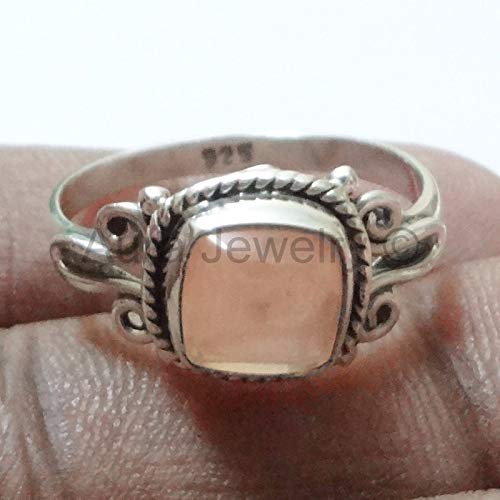Solid 925 Sterling Silver Ring For Women, Natural Rose Quartz Ring, Silver Statement Ring, Bezel Set Cushion Pink Gemstone Hypoallergenic Handmade Ring Christmas Gift #TOP2